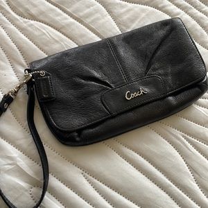 Coach black leather wristlet